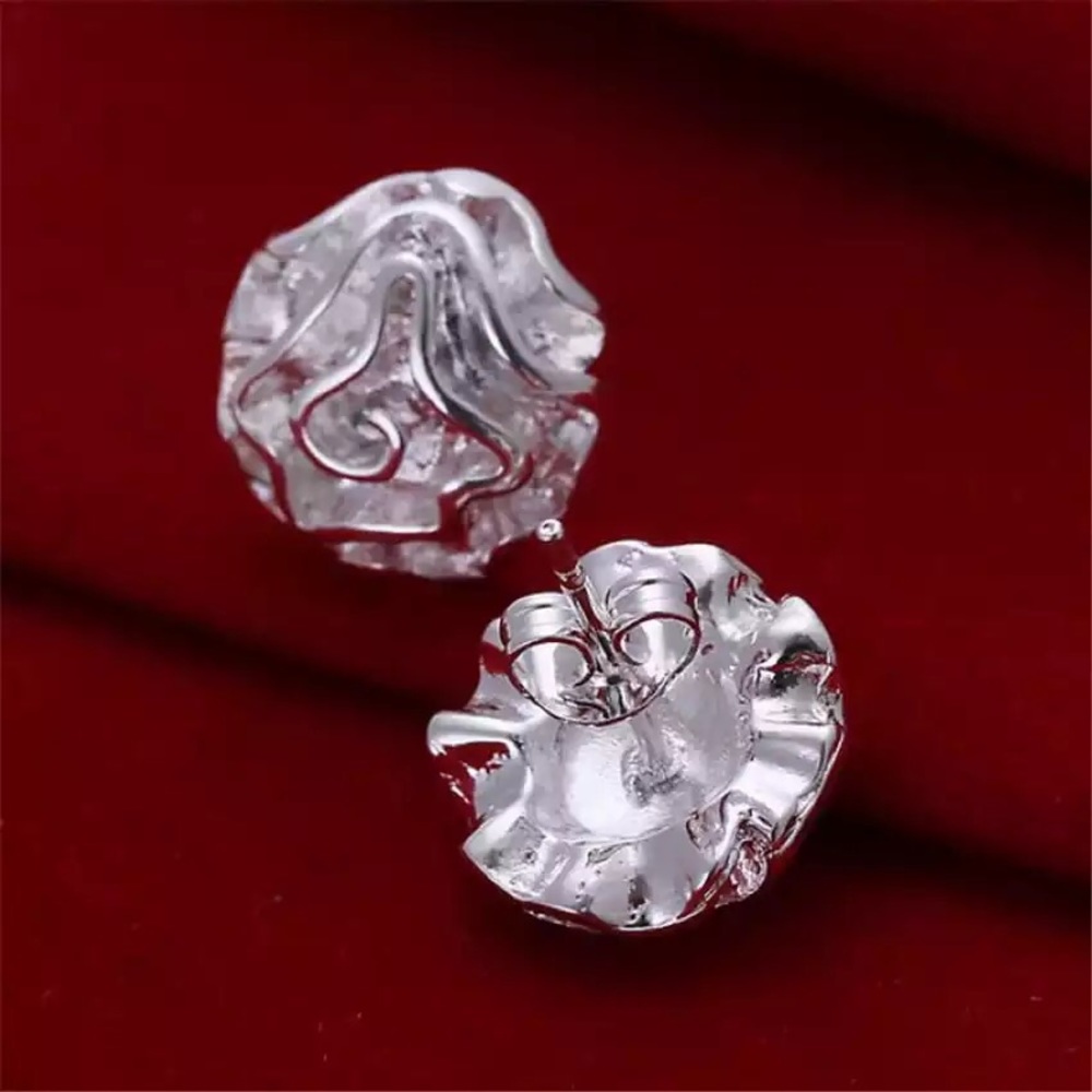 Silver Rose Stud Earrings - Picture 2 of 4